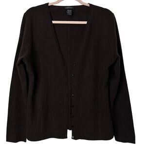 XL Lord & Taylor Cashmere Cardigan Sweater Dark Brown Classic Quiet Luxury Cozy